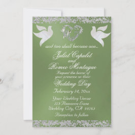 Convite Dove, Silver Heart & Glitter, Código QR - Sage