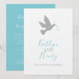 Convite Dove simples de cinza com casamento de fita azul a