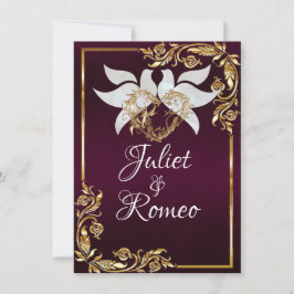 Convite Doves, Heart, & Gold Leaves on Royal Purple