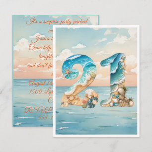 Convite Download Digital Aniversário de 21 anos Tema Ocean