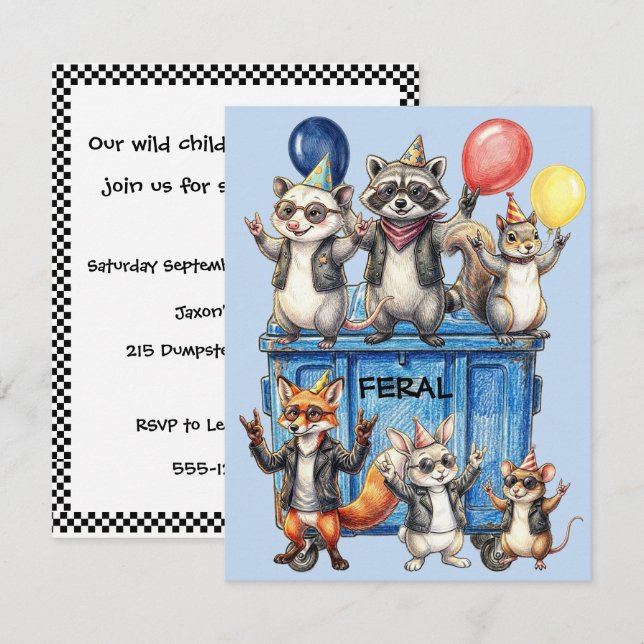 Convite Download Digital de Aniversário Feral For Life (Frente/Verso)