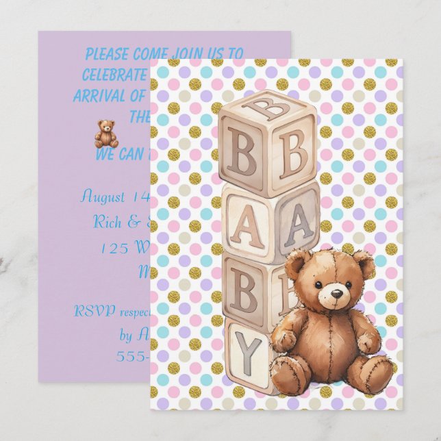CONVITE DOWNLOAD DIGITAL DE BLOCOS DE BEBÊ PARA CHUVEIRO (Frente/Verso)