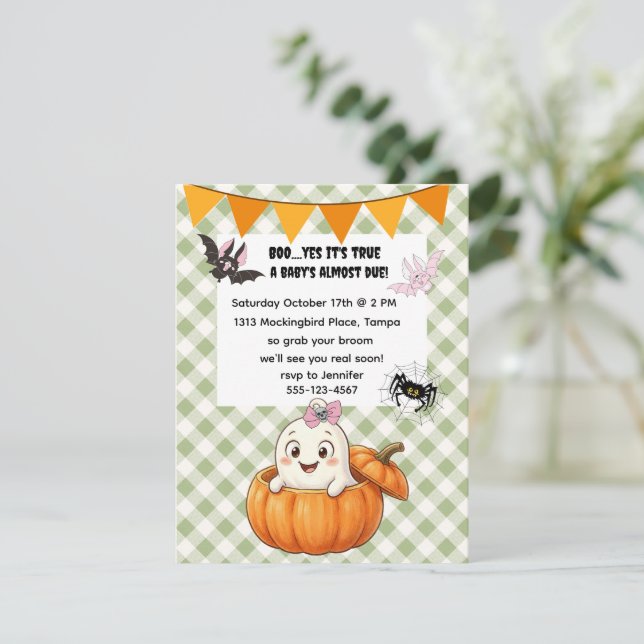 Convite Download Digital de Chá de Bebê de Halloween Fofo (Em pé/Frente)