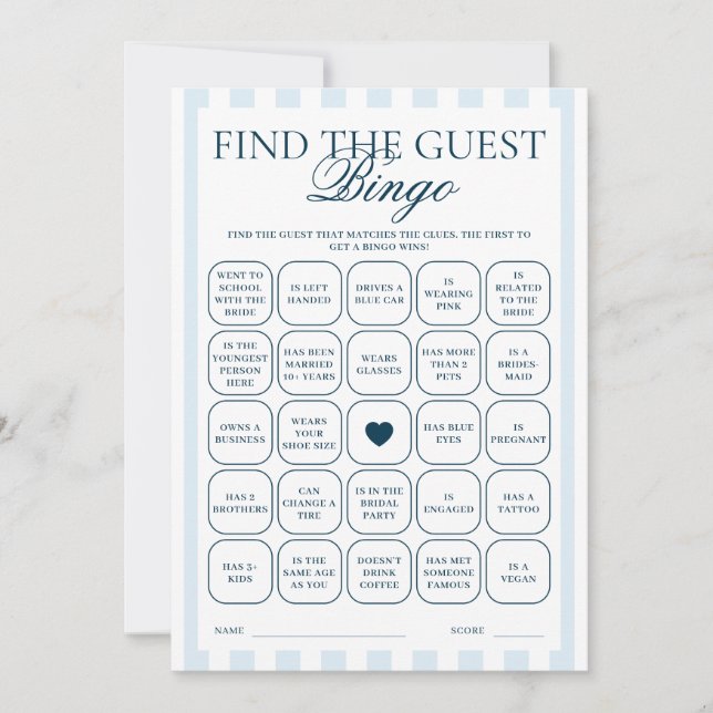 Convite Downloadable Blue Striped Find The Guest Card (Frente)