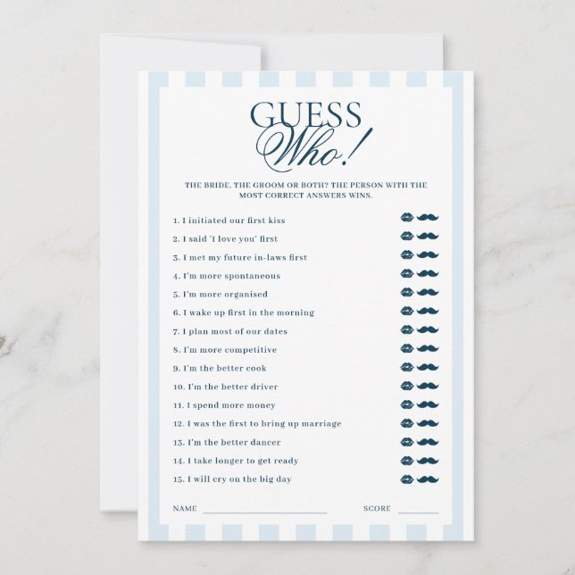 Convite Downloadable Blue Striped Guess Who Card (Frente)