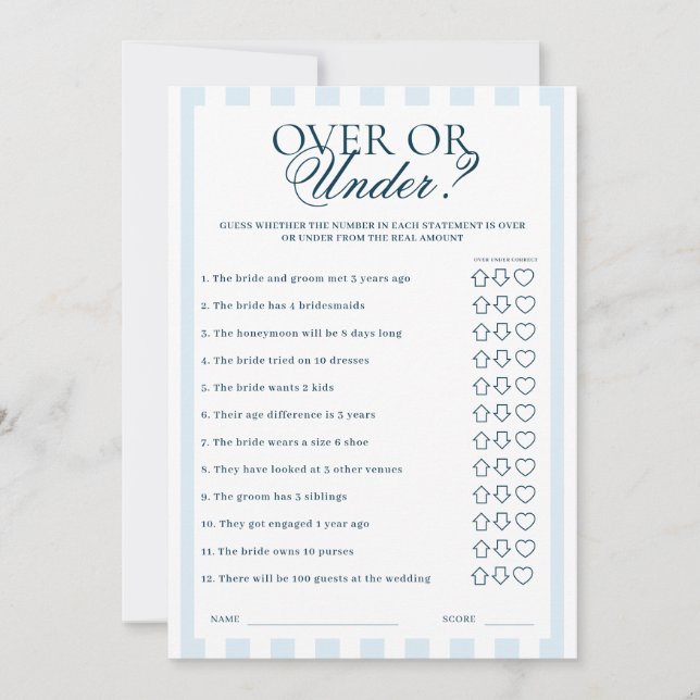 Convite Downloadable Blue Striped Over or Under Card (Frente)