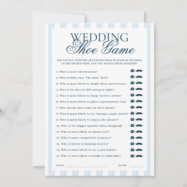 Convite Downloadable Blue Striped Wedding Show Game Card (Frente)