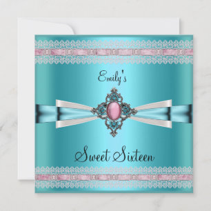 Convite Doze Anos 16 Branco Azul Turquesa Rosa