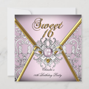 Convite Doze Anos 16 Damasco Rosa Dourado Branco Prata