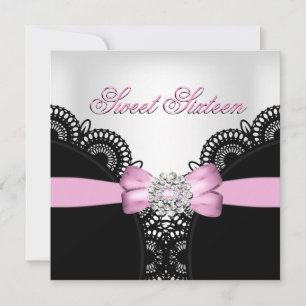 Convite Doze Anos 16 Rosa Preto Branco Renda Diamante Top