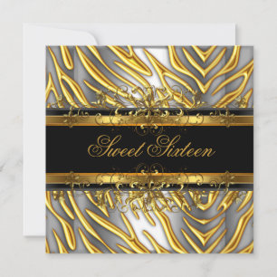 Convite Doze Anos 16 Zebra Dourado Preto Prata