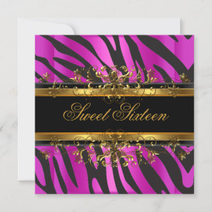 Convite Doze Anos 16 Zebra Rosa Dourado Preto