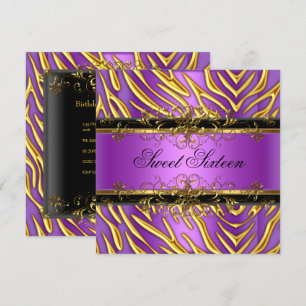 Convite Doze Anos 16 Zebra Roxo Dourado Preto