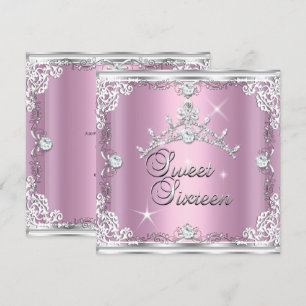 Convite Doze Anos Adoráveis Tiara de Diamante Prata Rosa