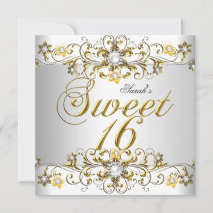 Convite Doze Anos Aniversário 16 Amarelo Ouro Diamante 5