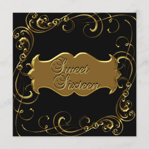 Convite Doze Anos Aniversário Elegante Preto Dourado