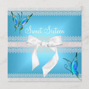 Convite Doze Anos de Encanto Lace Azul Teal Borboleta