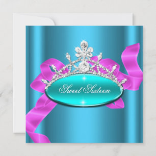 Convite Doze Anos Dezesseis Diamantes Rosa Azul Turquesa I