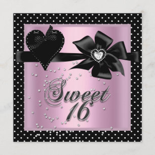 Convite Doze Anos Doce 16 Rosa Preto Bolinha