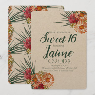 Convite Doze Anos Doce Água Tropical Floral Kraft