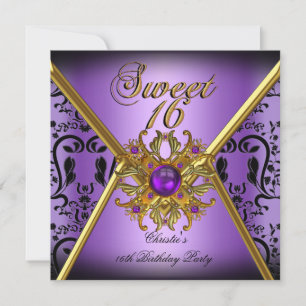 Convite Doze Anos Doce Anos Damasco Roxo Dourado Preto