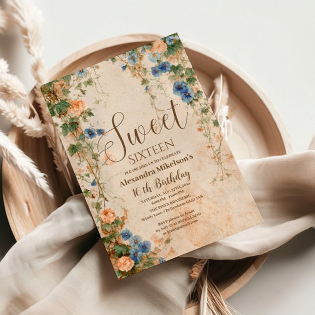 Convite Doze Anos Doces com Flores Silvestres Pastel (Criador carregado)