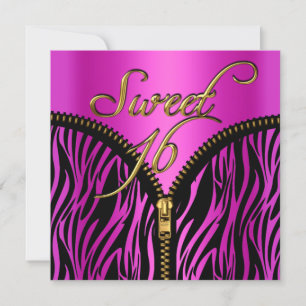 Convite Doze Anos Doze Anos Zebra Rosa Quente Dourado Pret