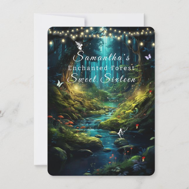 Convite Doze Anos, Fadas da Floresta Encantada Luzes (Frente)