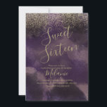 Convite Doze Anos Falsos Brilho Roxo Dourado Aniversário<br><div class="desc">Quinze Doze Anos Dourado Roxo Convites com Falso Brilho</div>