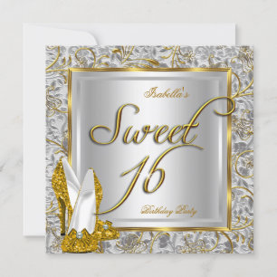 Convite Doze Anos Festa Doce 16 Anos Dourado Prata Branco