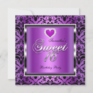 Convite Doze Anos Festa Doce Dezesseis Roxo Damasco Preto