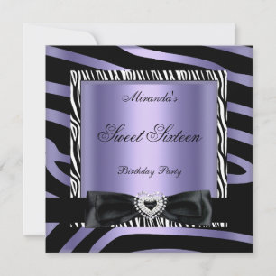 Convite Doze Anos Festa Roxo Branco Zebra Preto