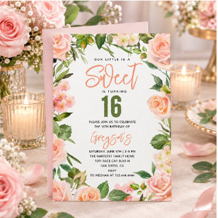 Convite Doze Anos Florais em Aquarela Elegante