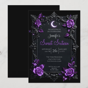 Convite Doze Anos Gótico Floral Roxo