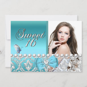 Convite Doze Anos Lindos Borboleta Azul Damask Adicionar F