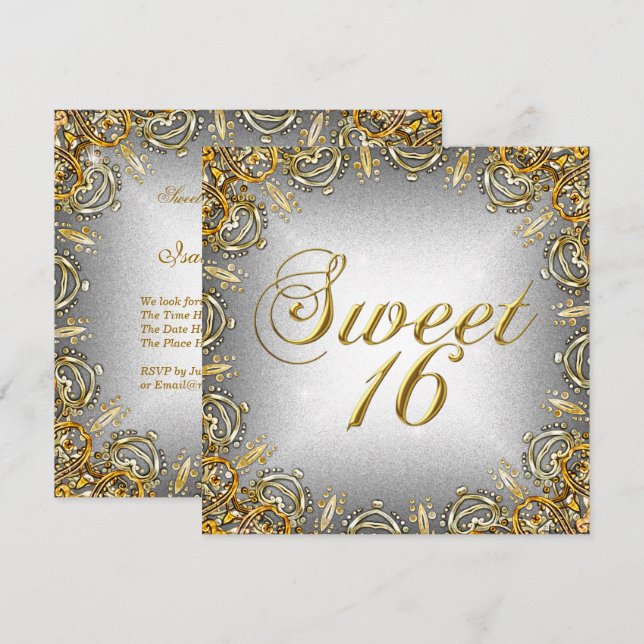 Convite Doze Anos Lindos Dourado Cinza Prata (Frente/Verso)