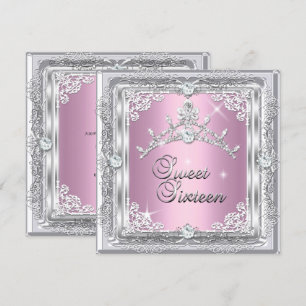 Convite Doze Anos Lindos Tiara de Diamante Rosa Prata