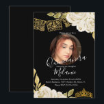 Convite Doze Anos Marfim Brilho Floral Falso Foto<br><div class="desc">Quinze Doze Anos Mexicano Papel Picado com Florais Marfim Aquarela. Adicione Sua Própria Foto</div>