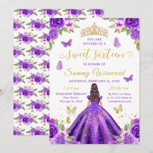 Convite Doze Anos Princesa Roxo Floral Tiara Dourada