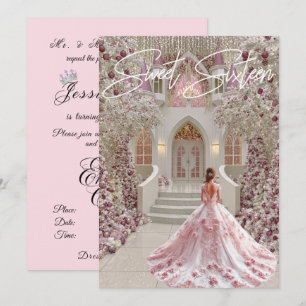 Convite Doze Anos Rosa Branco Castelo de Inverno Encantado