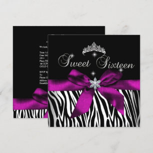 Convite Doze Anos Rosa Zebra Preto Branco Diamantes