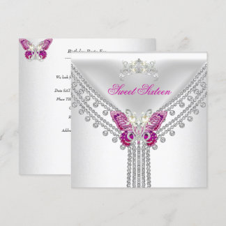 Convite Doze Anos Rose Butterfly Branco