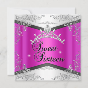 Convite Doze Anos Rose Pink Branco Preto Tiara
