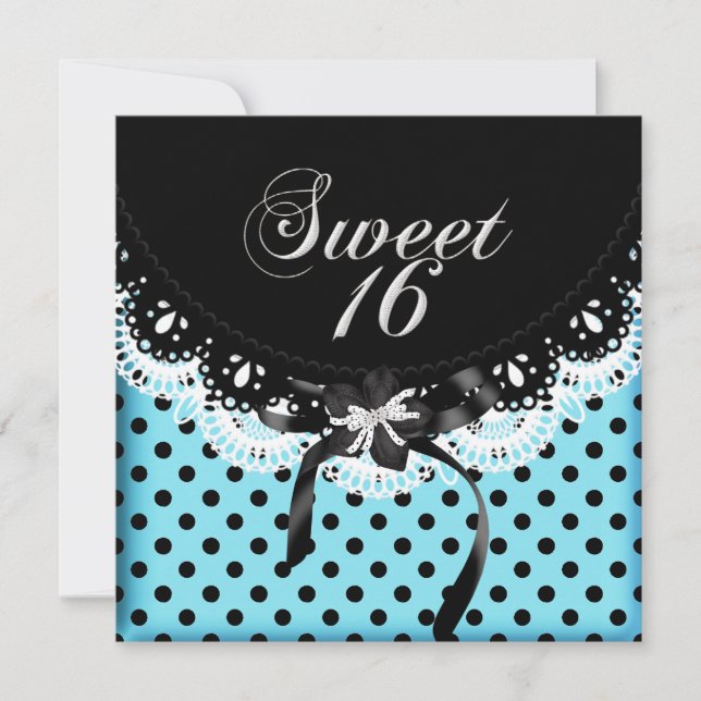 Convite Doze Anos Sweet Sixteen Bolinhas Preto E Azul Bran (Frente)