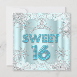 Convite Doze Doçura Doce 16 Azul Teal floco de neve Prata 