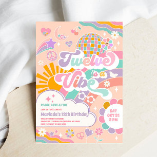 Convite Doze É Um Clima Arco-Íris de Discoteca Aniversário