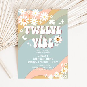 Convite DOZE é um Clima Flor de Margarida Hippie Aniversár