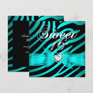 Convite Doze lindas Dezesseis Água Azul Preto Zebra 2