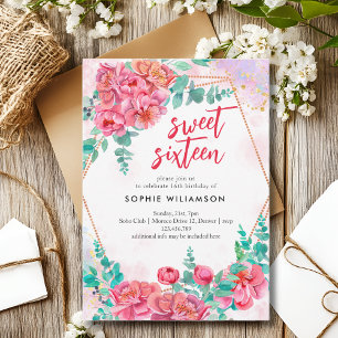 Convite Doze peônias e rosas de aniversário sweet sixteen