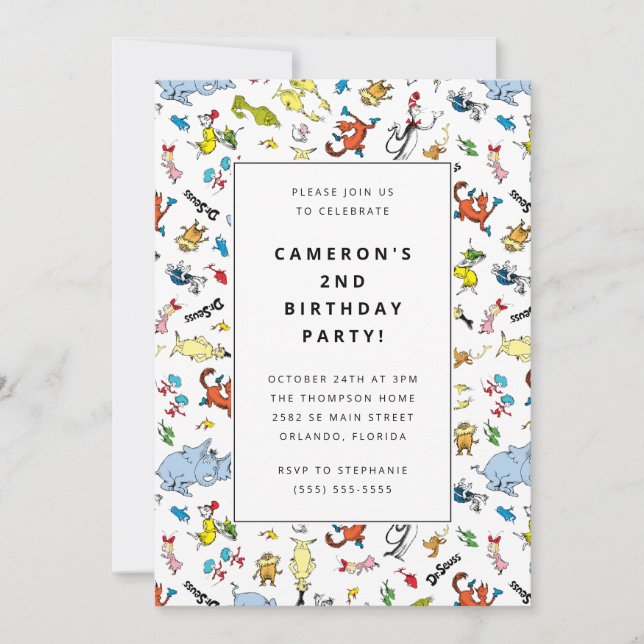 Convite Dr. Seuss Character Pattern | ANIVERSÁRIO DE CRIAN (Frente)